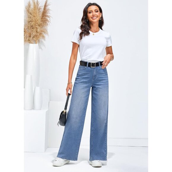 Wide Leg Jeans Women High Waist Breathable Stretch Casual Baggy Pants - Picture 4 of 7
